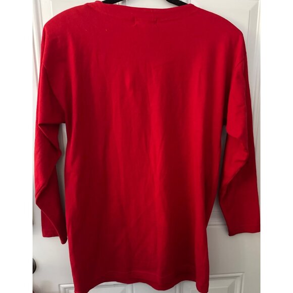 Victoria Jones Red Long-Sleeve Snowman & Snowflake Holiday Shirt S 100% Cotton - Picture 3 of 3